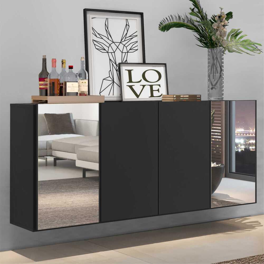 Aparador Buffet c/ Espelho Suspenso Vegas Multimóveis Preto em Oferta na Shopee