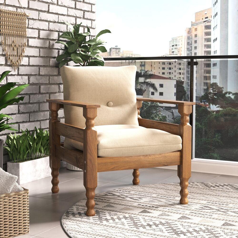 Poltrona Madeira Maciça Liz Multimóveis CR7003.T62 Imbuia/Bege em Oferta na Shopee