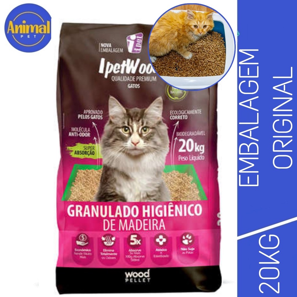20 Kg Granulado Higiênico De Madeira Para Gatos - Ipet Woods Embalagem Original