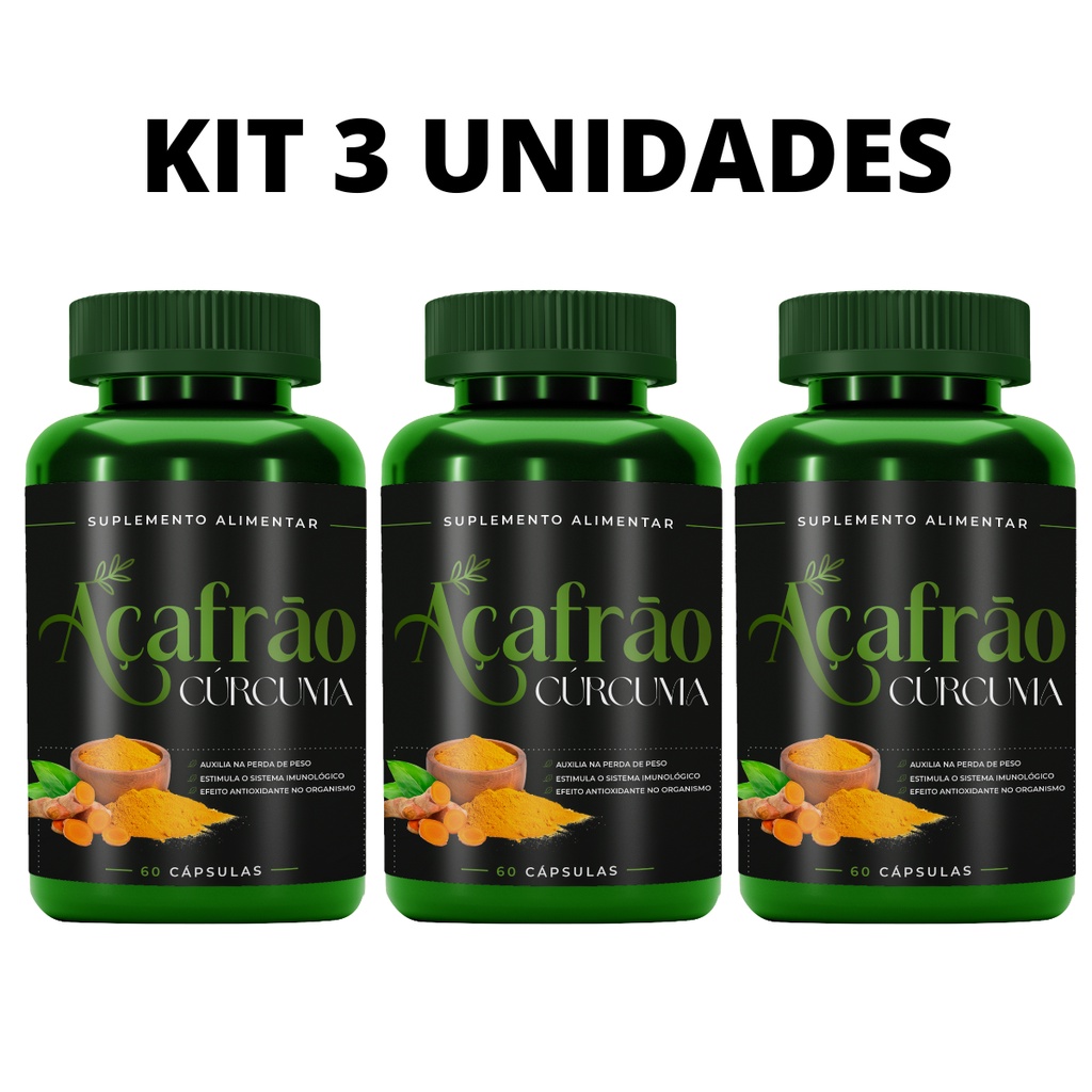 KIT 3 Cúrcuma (curcuma Longa) - Açafrão Puro - 60 Cápsulas