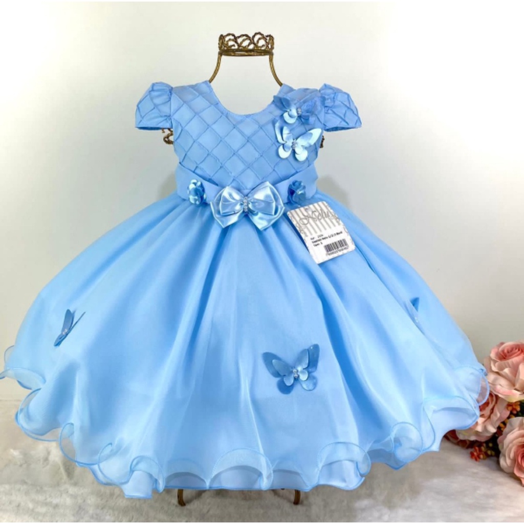 Vestido Jardim encantado azul bosque borboletas e flores infantil