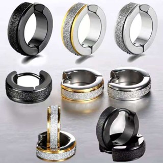 Brincos Masculinos Femininos Conjunto De Aço Titânio Polido À Mão 4 * 9 Degraus Superfície De Areia Clipe De Orelha