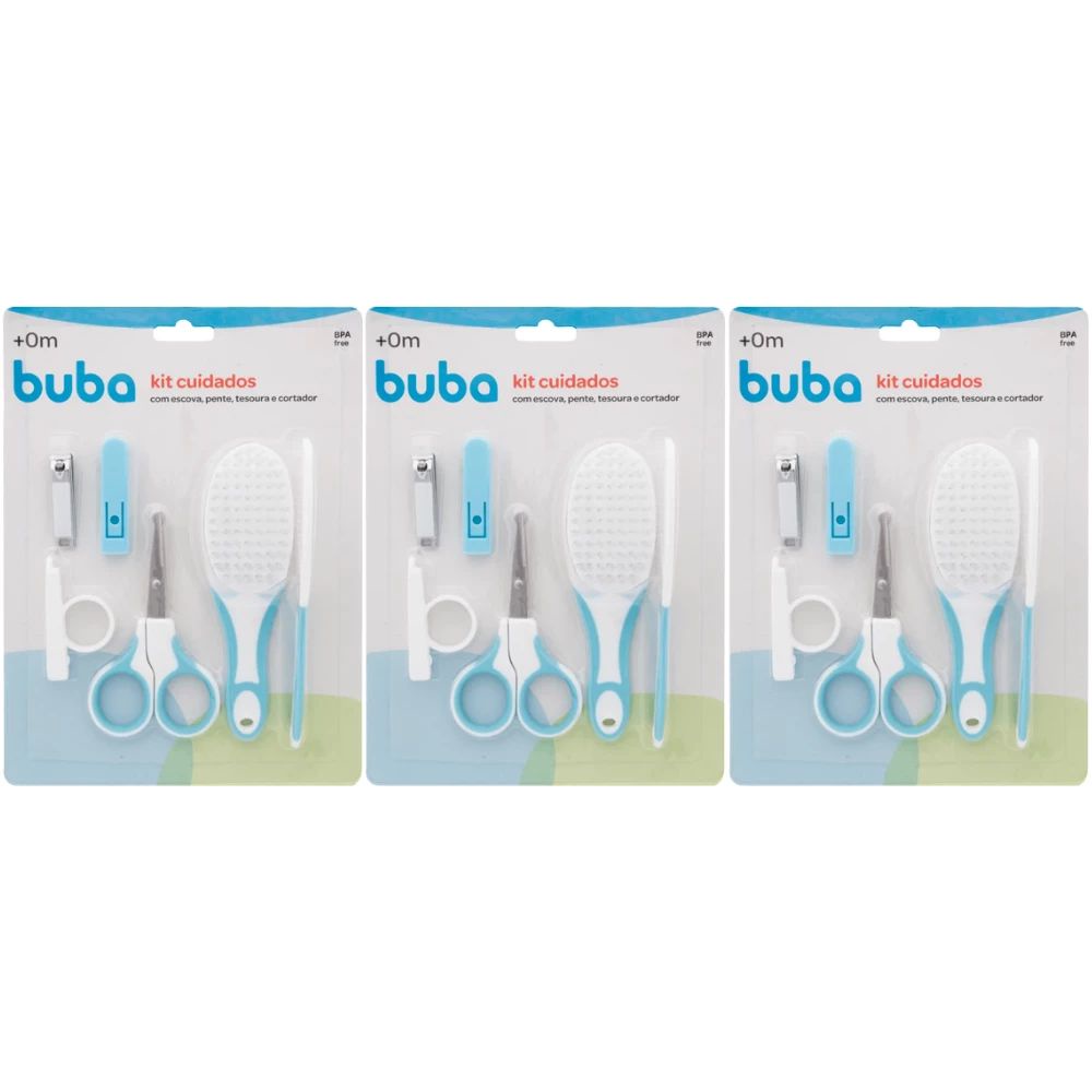 3 Kits da Buba para Cuidados e Higiene com o Bebê Cor Azul
