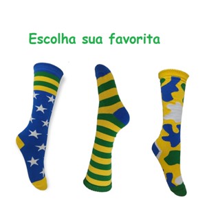 Meia Cano Alto 3/4 Copa Do Mundo Adulto e infantil Brasil