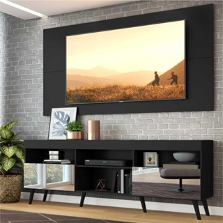 Rack c/ Painel P/TV 65", espelho e pés retrô Flórida Multimóveis Preto