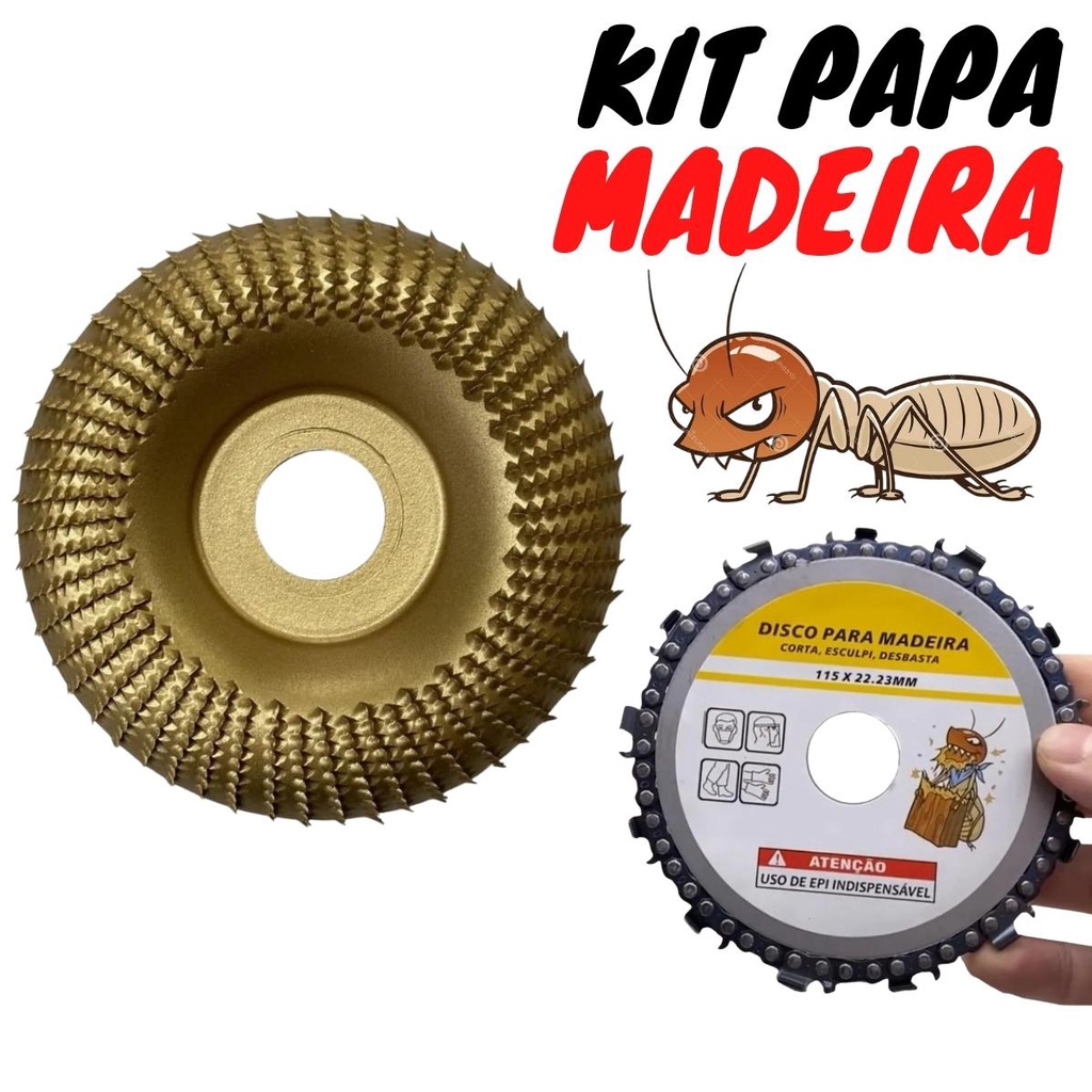 Disco Esculpir Escultura em Madeira + Disco Corrente Motosserra Cupim - Soldaforte