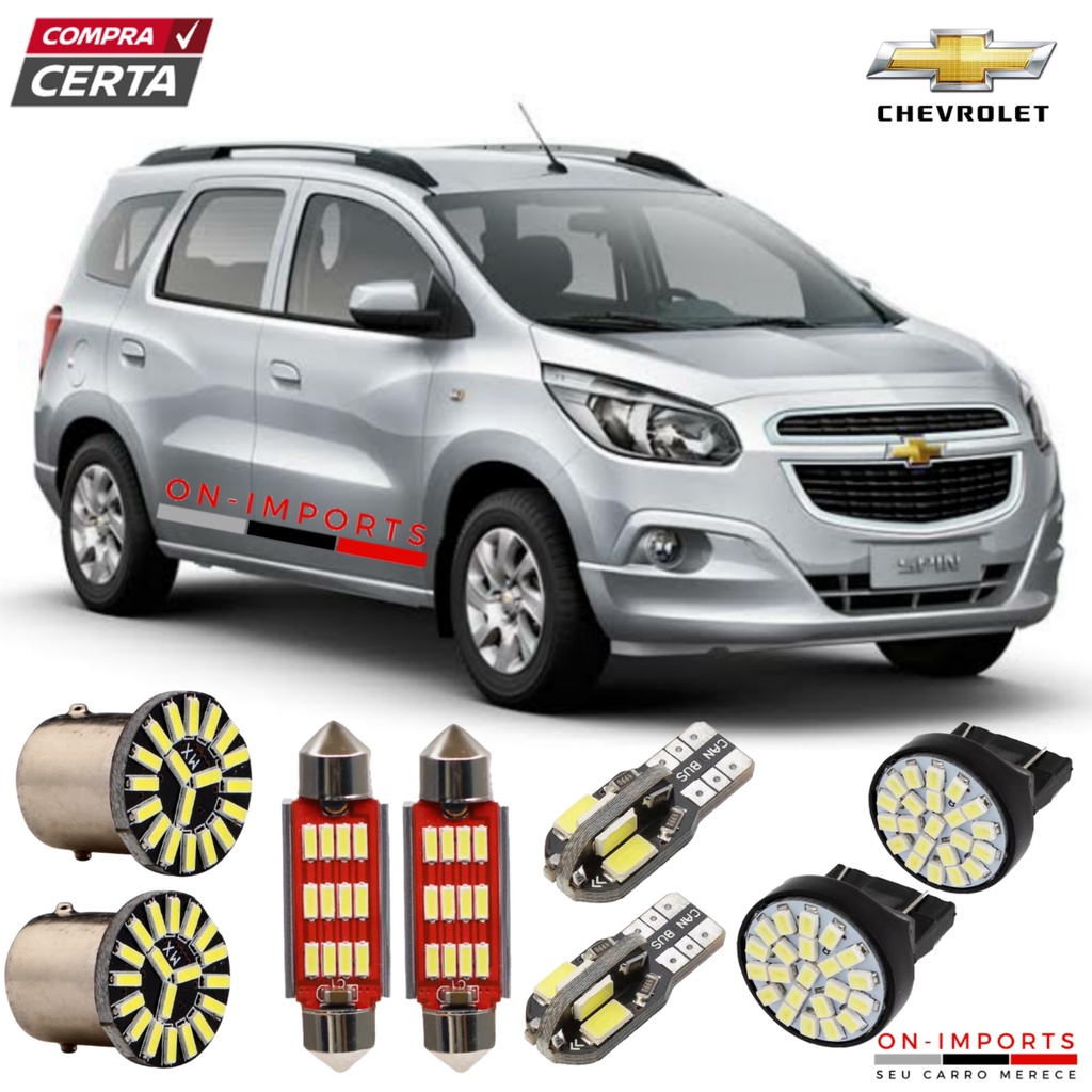 KIT LED PREMIUM CANBUS CHEVROLET SPIN LÂMPADAS RÉ PLACA TETO FAROL FAROLETE MEIA LUZ ESTACIONAMENTO T10 TORPEDO PINGO POLO