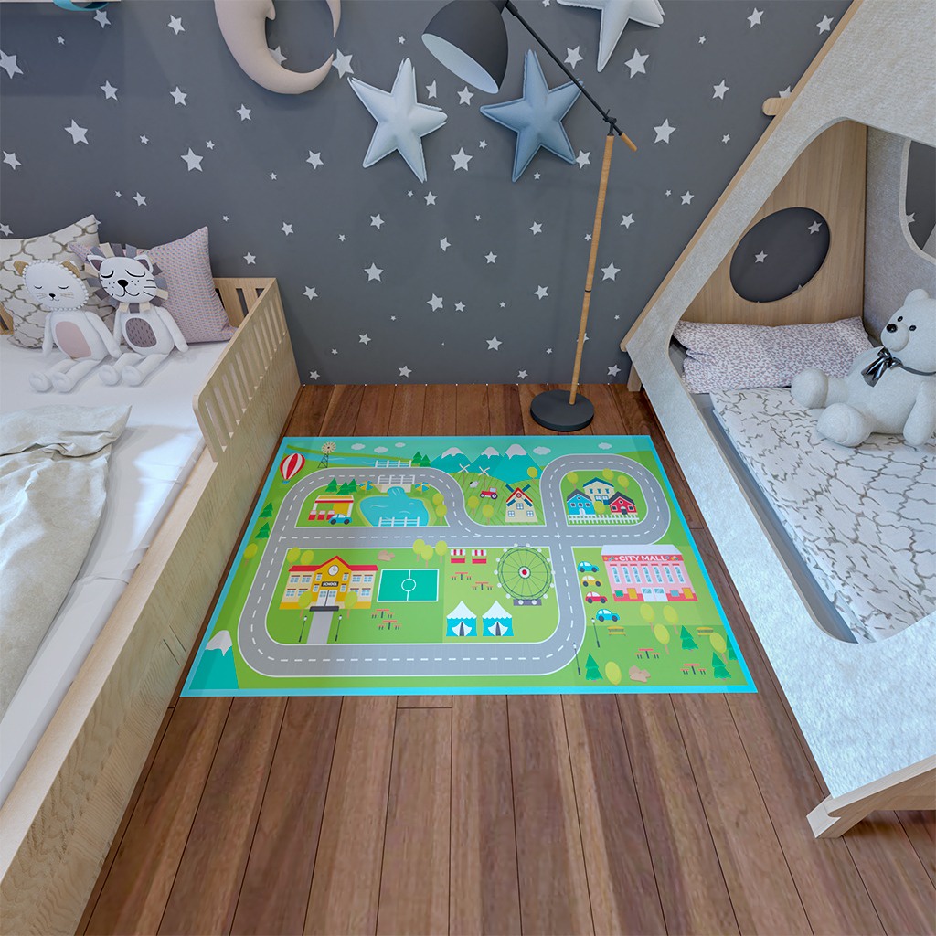 Tapete Infantil Interativo Pistas de Carros Retangular 118x70