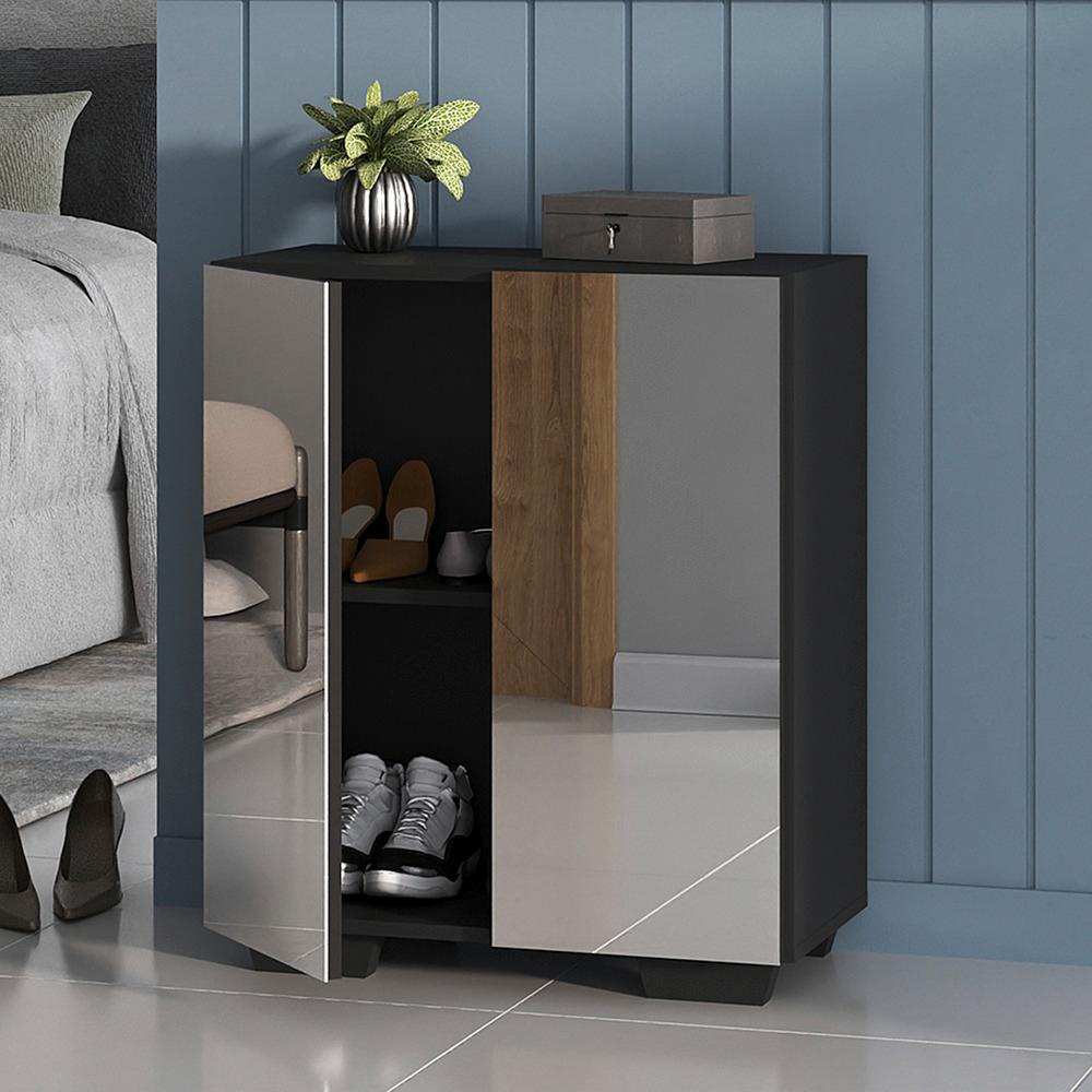 Sapateira 2 Portas com Espelho Nina Multimóveis Preta em Oferta na Shopee