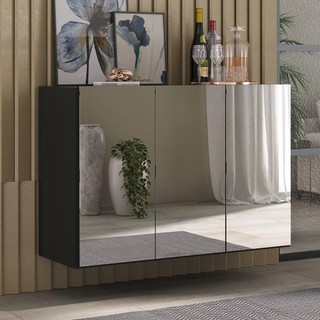Aparador Buffet 3 Portas com Espelho Suspenso Vegas Multimóveis MP1012 Preto em Oferta na Shopee