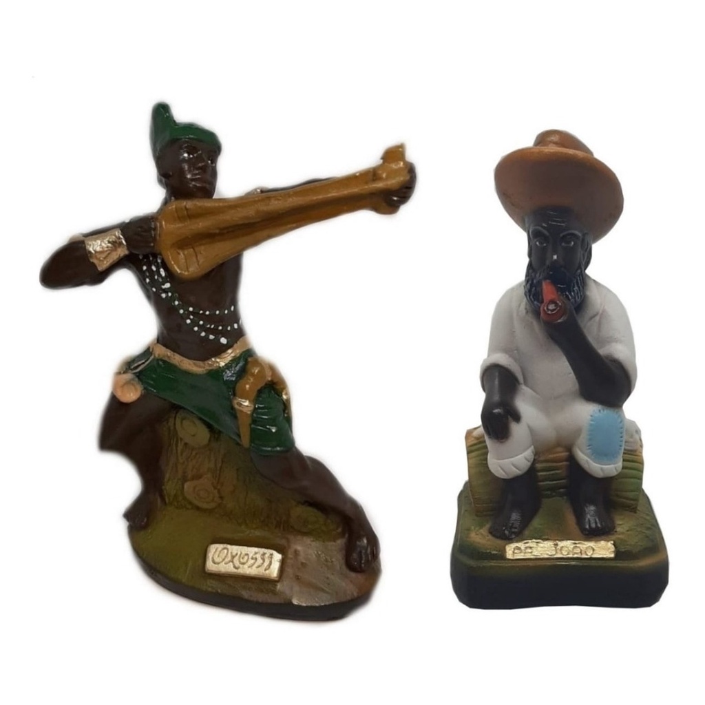 Imagem Preto Velho Pai João E Orixá Oxóssi Candomblé Umbanda Estátua 22cm