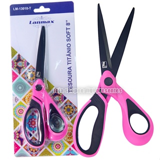 Tesoura Titânio Rosa Soft 8" Lanmax - Não Perde o Corte em Oferta na Shopee