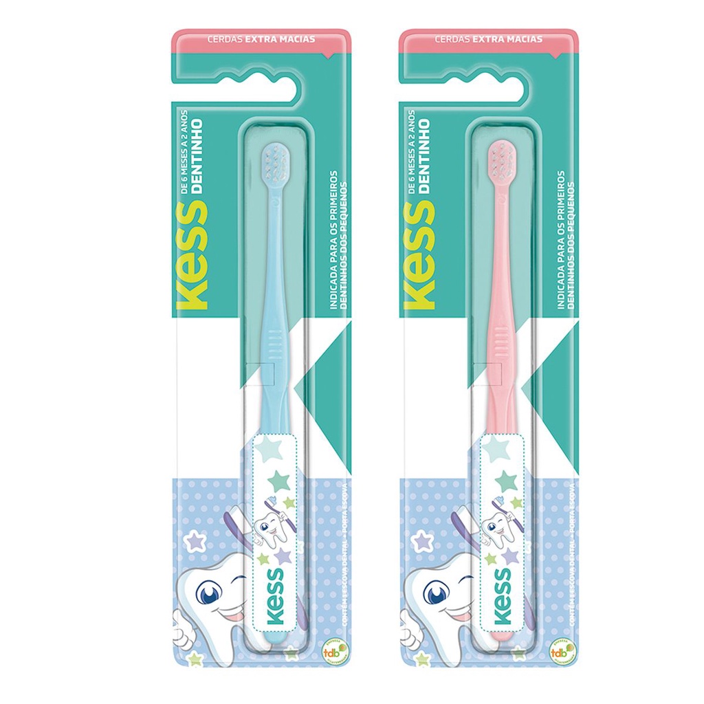 Escova de Dente para Bebê Baby Infantil Kess Dentinho 6 meses com Porta Escova Protetor