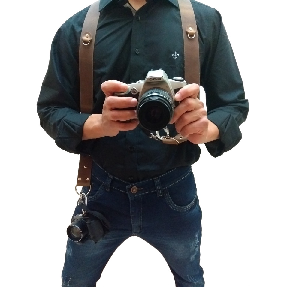 ALÇA DUPLA PARA CAMERA FOTOGRÁFICA EM COURO LEGÍTIMO CONFORTÁVEL E REGULÁVEL DSLR SLR CANON NIKON *ENVIO IMEDIATO FOTÓGRAFO