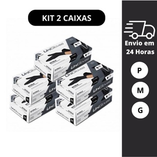 Kit 2 Luva Nitrilica Preta Descartavel Unigloves 200 unidades S/Pó