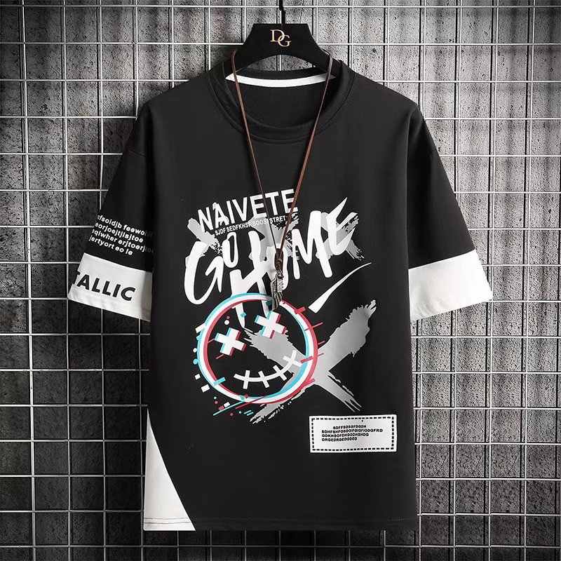 M-5XL Moda Masculina De Verão Camiseta De Manga Curta Estilo Rua Gola Redonda Roupas Masculino Preto Branco graffiti print hiphop streetwear