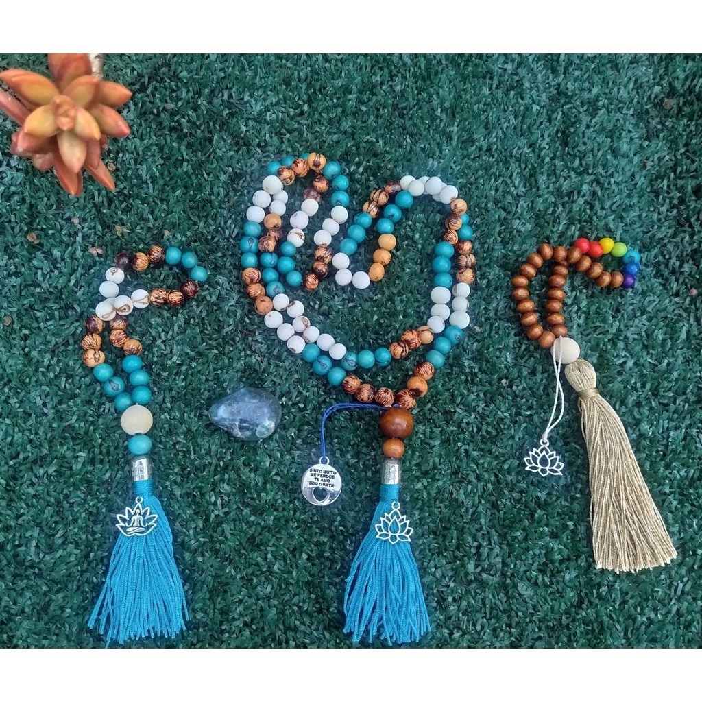 Colar Japamala 108 Contas Ho'oponopono e Pulseiras Japamalas 27 contas estilo Beth Russo