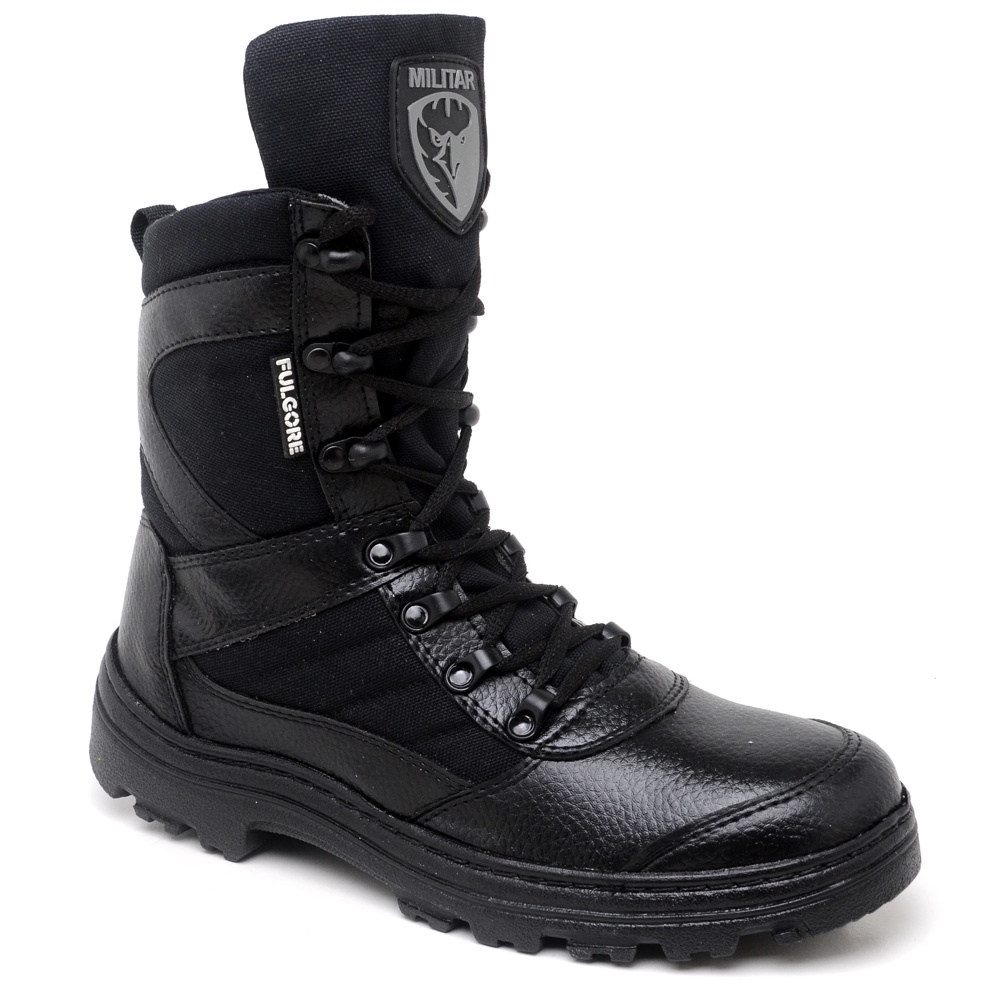 Coturno Vigilantes Segurança Policia Militar Tático Bota Couro Nylon Airsoft Paintball Fulgore