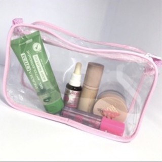 Necessaire transparente e rosa 23x15 - maquiagem - fraldas - maternidade - multiuso