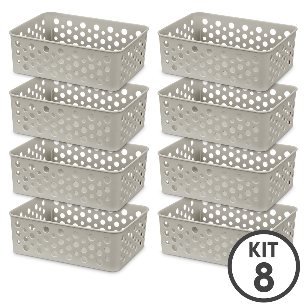 Kit 8 Cestos Organizador Multiuso P 19x13 Cinza Usual Utilidades