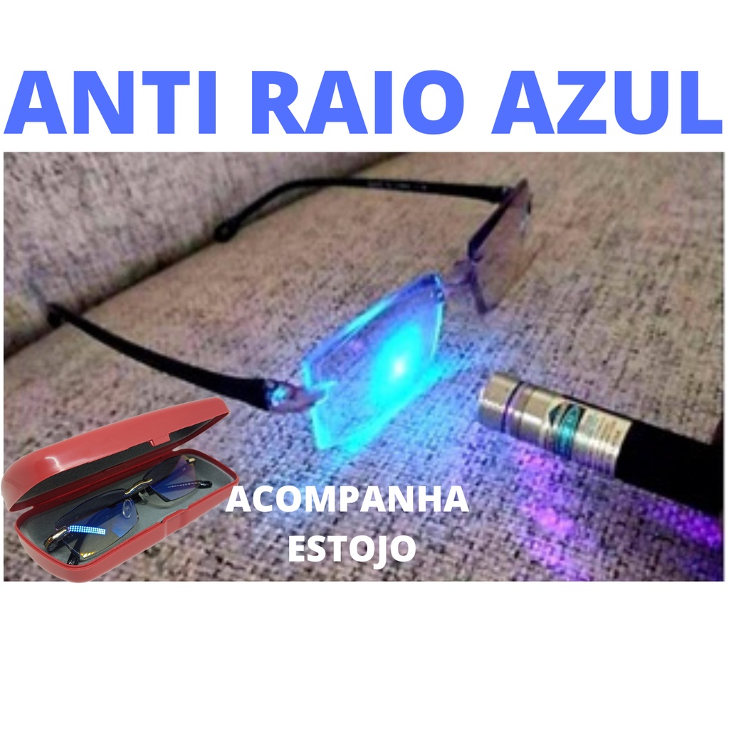 Óculos Anti Raio Azul Bloqueio Leitura Grau /Descanso Computador, Tablet, Smartfones, TV