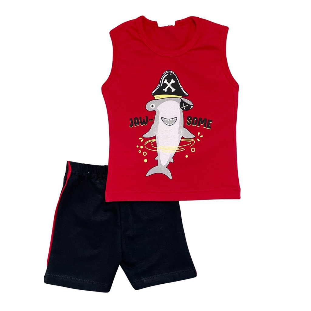 Conjunto bebe masculino regata malha e bermuda moletinho P-M-G