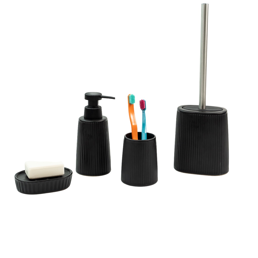 kit banheiro saboneteira e escova sanitária 4 pçs - oikos em Oferta na Shopee