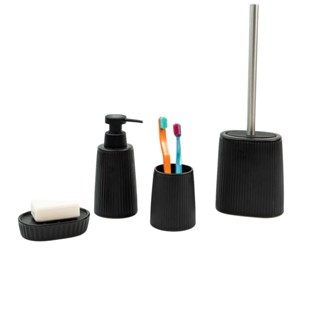 kit banheiro saboneteira e escova sanitária 4 pçs - oikos