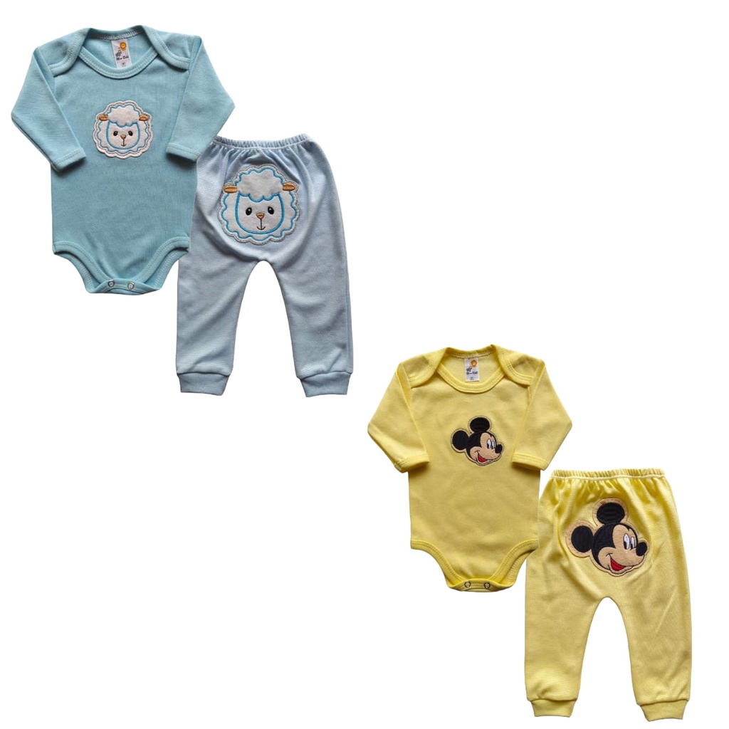 Kit 4 Pçs 2 Body Manga Longa + 2 Culote Safari Bebê Atacado