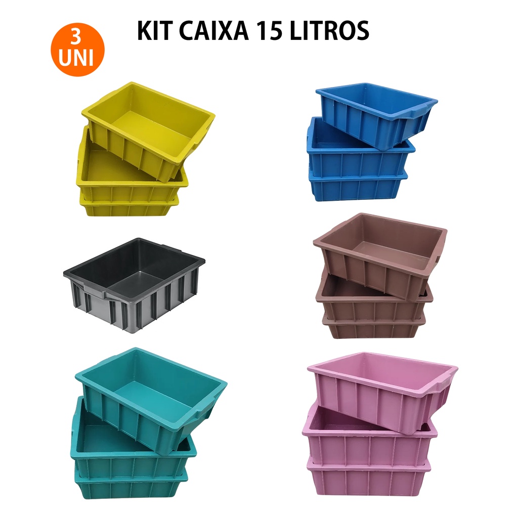 Kit 3 Caixas Plastica 15 Litros Preta Sem Tampa Resistente Ideal Para Compoteira Doméstica em Oferta na Shopee