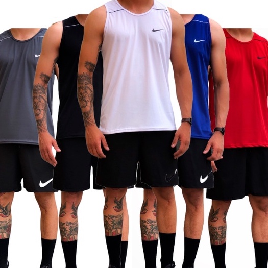 Kit Regata + Shorts Masculino estilo Dry Fit Treino Academia Futebol Corrida Musculação Esportes Calção