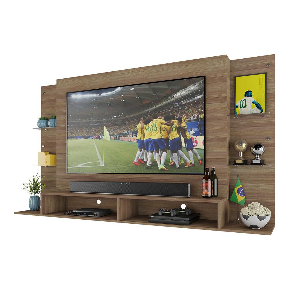 Painel TV 60" com prateleiras de vidro Brasil Multimóveis BR2739 Madeirado em Oferta na Shopee