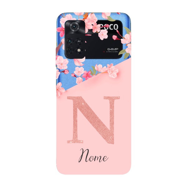 Capinha para Xiaomi Poco M4 Pro 4G Anti Impacto Personalizada - Delicate Flowers Rosa com nome e inicial