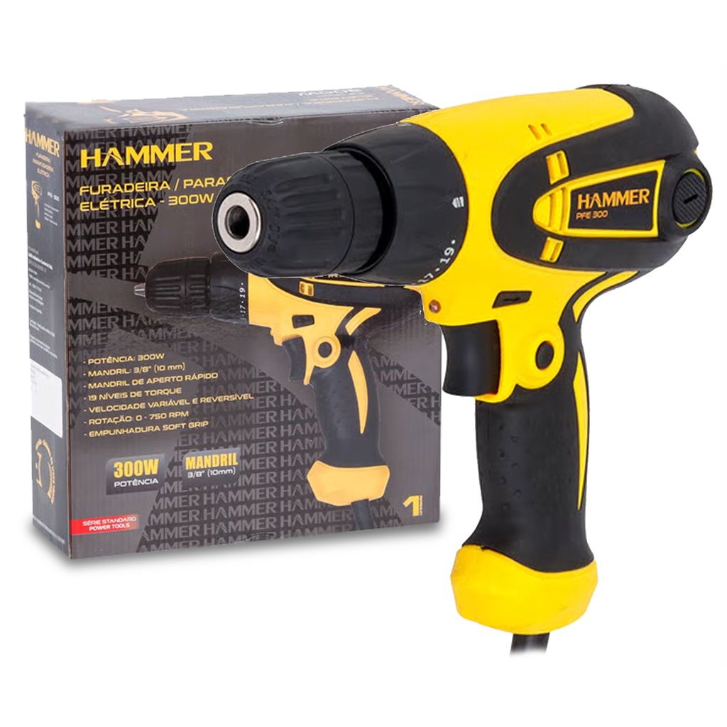 Parafusadeira / Furadeira Eletrica 3/8 Pol. 300w - Hammer em Oferta na Shopee
