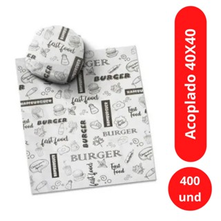 Papel Embrulhar Hamburguer e Lanches 40x40 - 400un - Papel Acoplado