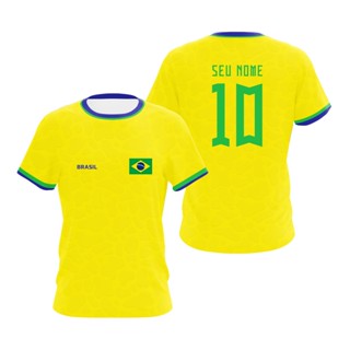 Camiseta Tematica Uniforme Brasil Personalizável Nome e Número