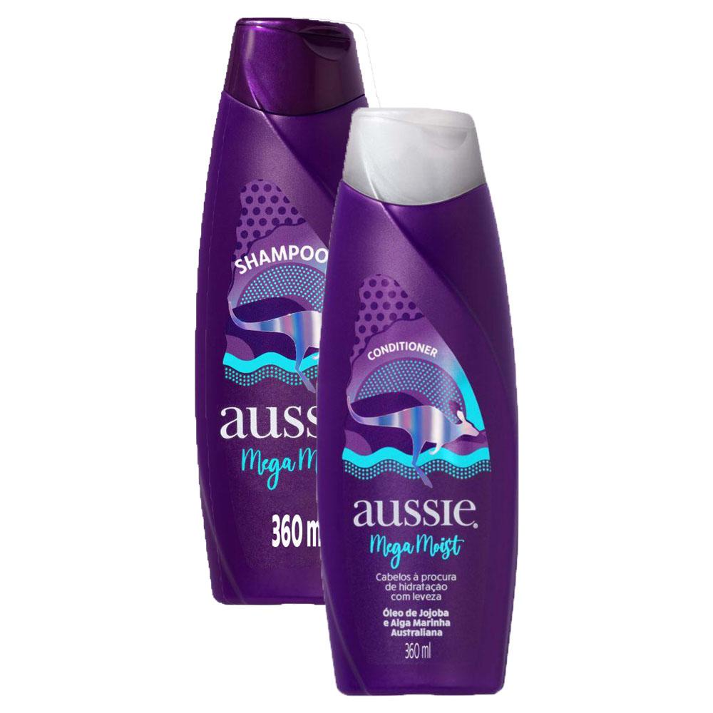 Kit Shampoo Aussie Mega Moist Super Hidratação 360ml + Condicionador Aussie Mega Moist Super Hidratação 360ml em Oferta na Shopee