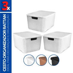 Kit 3 Caixa Cesto Organizadora c/ Tampa Banheiro 7L 29x19