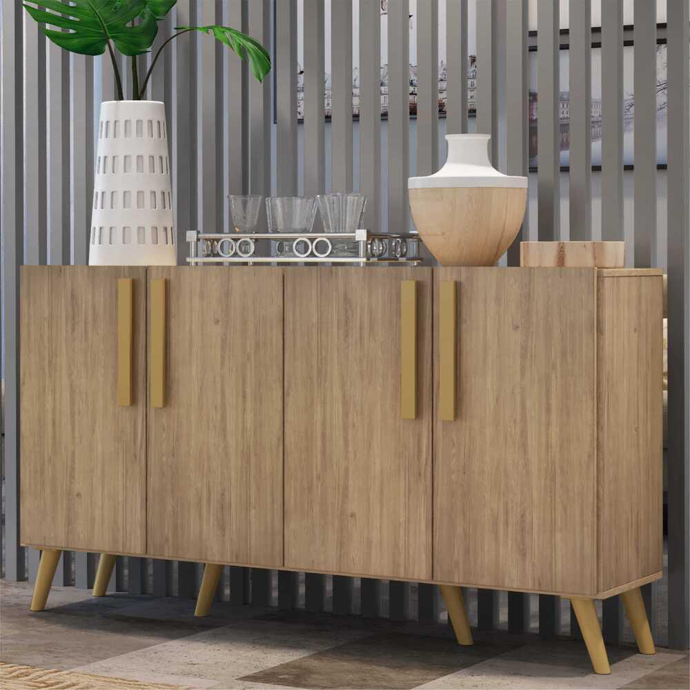 Aparador Buffet 4 Portas com Pés Retrô Viena Multimóveis Rustic/Natural em Oferta na Shopee