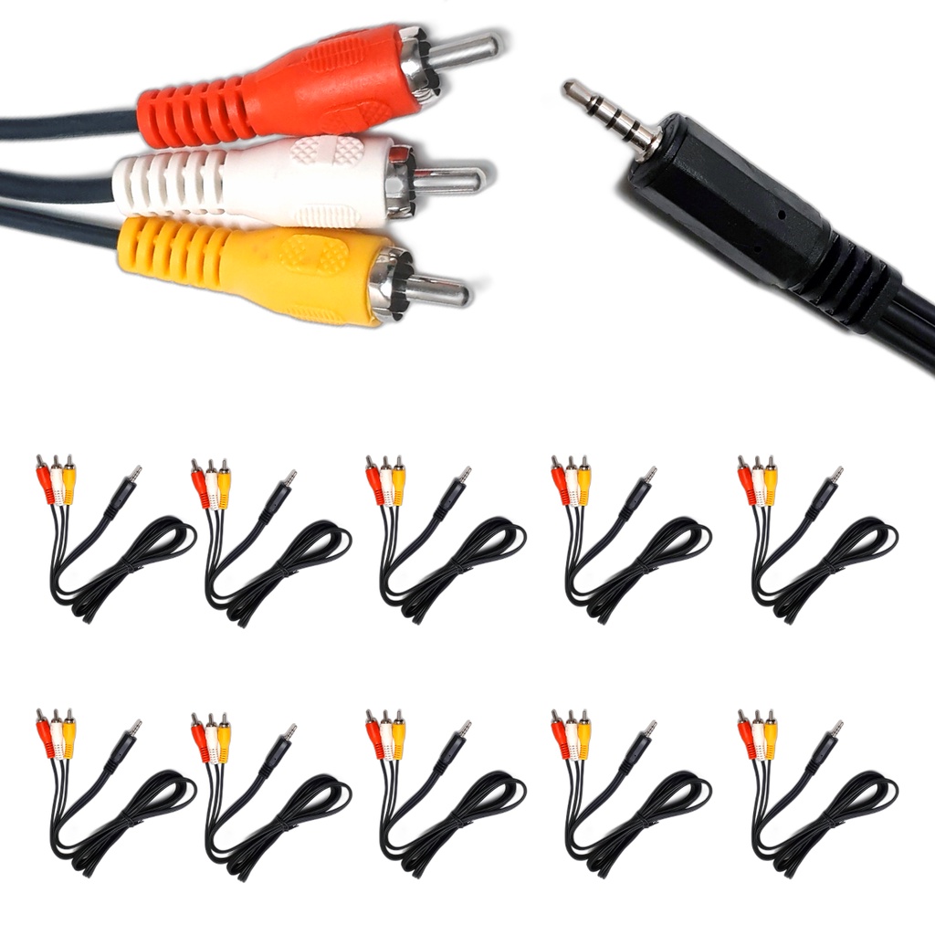 Kit 10 Cabo P2 para Rca Audio Video Tv Receptor P3 AV IN Dvd Macho 3 Rca 1,5 m metros
