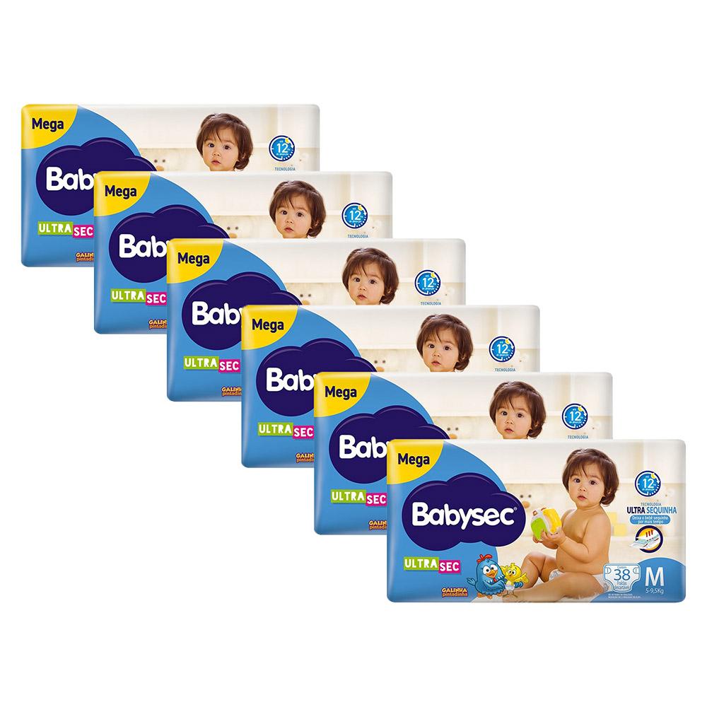 Kit 6 Fraldas Babysec Galinha Pintadinha Ultrasec Mega Tamanho M 38 unidades cada - Mom & Baby