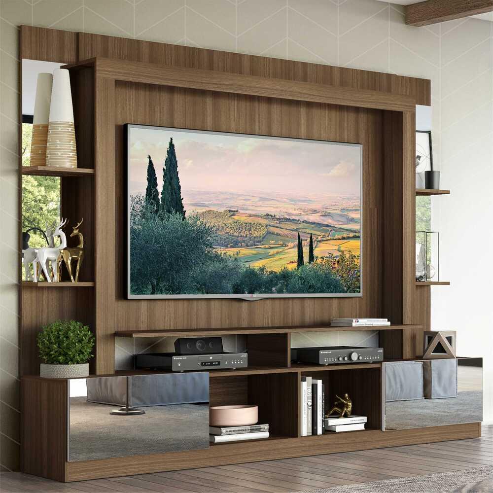 Rack Estante com Suporte TV 65" e Espelho Oslo Multimóveis Madeirado/Branco em Oferta na Shopee