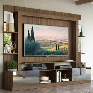 Rack Estante com Suporte TV 65" e Espelho Oslo Multimóveis Madeirado/Branco em Oferta na Shopee