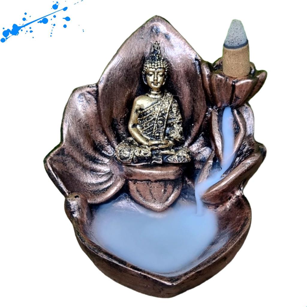 Incensario Cascata Fumaça e Vareta Flor de Lotus Buda Hindu