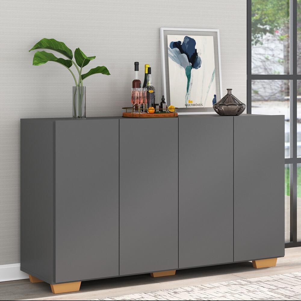 Aparador Buffet 4 Portas com Pés Quadrados Veneza Multimóveis Grafite/Natural em Oferta na Shopee