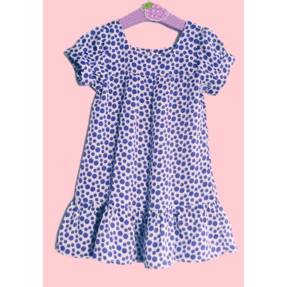 Vestido infantil meninas de bolinha azul fundo branco em crepe acetinado  soltinho