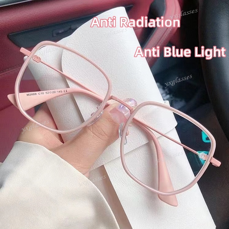 Anti Luz Azul Feminino Metal Quadrado Óculos Bloqueio Radiação Delicado Selvagens Lente Clara Computador Proteção Dos Olhos De Leitura