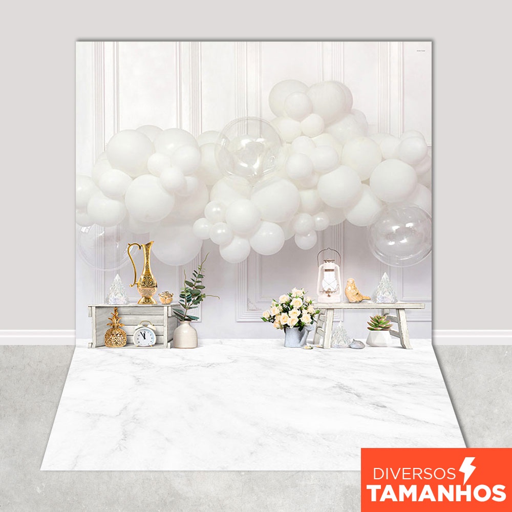 Fundo Fotográfico Balões Brancos Ano Novo Em Tecido FFB-434 em Oferta na Shopee