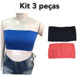 Kit 3 top faixa bustie malha tomara que caia tam: G, GG , XG E XGG