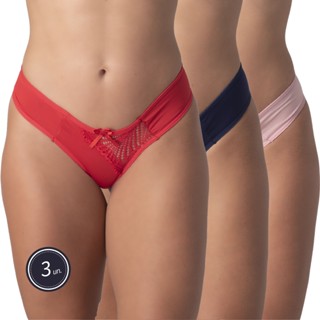 Promoção Kit 3 Calcinhas Lingerie Básica Detalhe Renda Linha Íntima Moda Feminina Tanga Confort Para Revenda 323